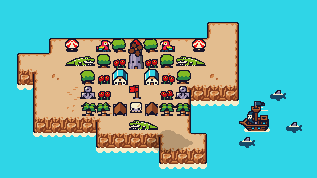 Matabolong's tweet photo. GM! if you want to know where my tez have been going to, lately have been decorating my mini island... The latest update to the story is a Pirate ship is approaching the human settlement.. the crocodiles are still roaming around too! @tileisleNFT @zenobyl @geomi_soft https://t.co/5u9kcRrrpS