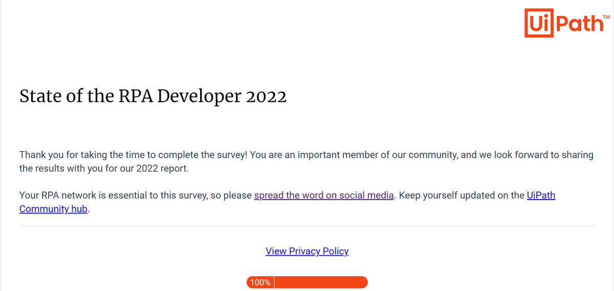 nidhi_4vedi's tweet photo. State of the RPA Developer Survey 2022 is here. Share your voice with @UiPath and shape the RPA developer profile for the future. Take the survey now. 

https://t.co/PGS8dx1BHy

#rpacareer #rpajobs https://t.co/Hrs9Rj8g1M