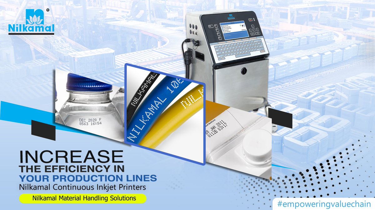 Nilkamal Continuous Inkjet Printer (CIJ) is designed to meet basic as well as advanced coding across a range of substrates. You can use them to maximize your production uptime.
Learn More: - bit.ly/30JdlGd

#ContinuousInkjetPrinter #Nilkamal #EmpoweringValueChain