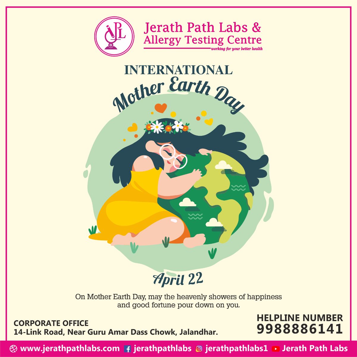 JerathLabs's tweet image. On Mother Earth Day, may the heavenly showers of happiness and good fortune pour down on you. 

log on: jerathpathlabs.com 

#JerathPathLabs #jerathgroup #drprashantjerath #jalandhar #offer #healthylife #allergy #motherearth #nature #mothernature #earth #love #earthday