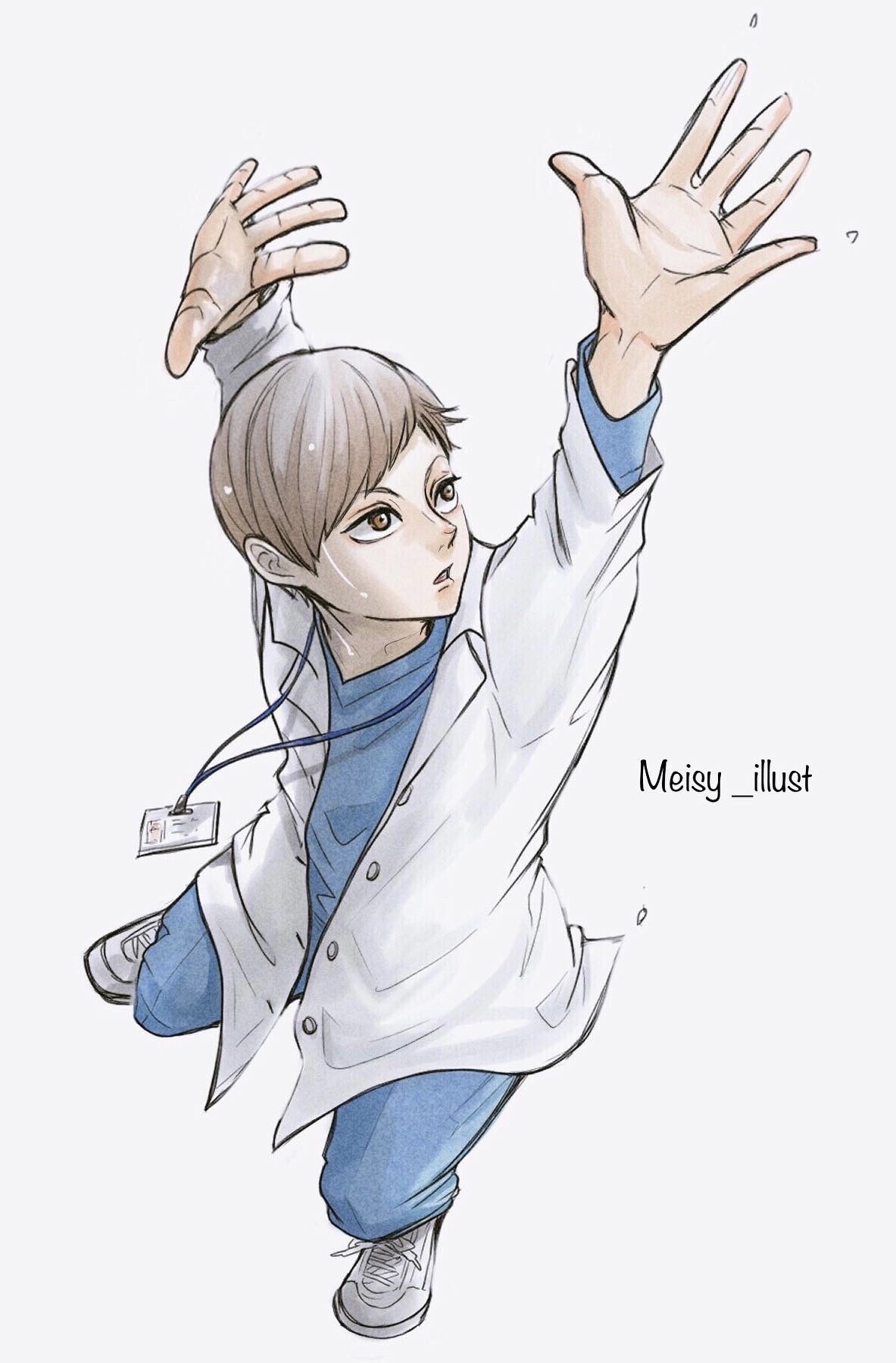 Meisy ハイキュー10周年 キービジュアル 風 勝手に描いた5人目は 白布賢二郎くん 努力家で 自分に厳しい白布くんは きっと信頼できるお医者さんに なっている事でしょう うちのスパイカーに 道をあけろ Haikyuu Haikyuufanart
