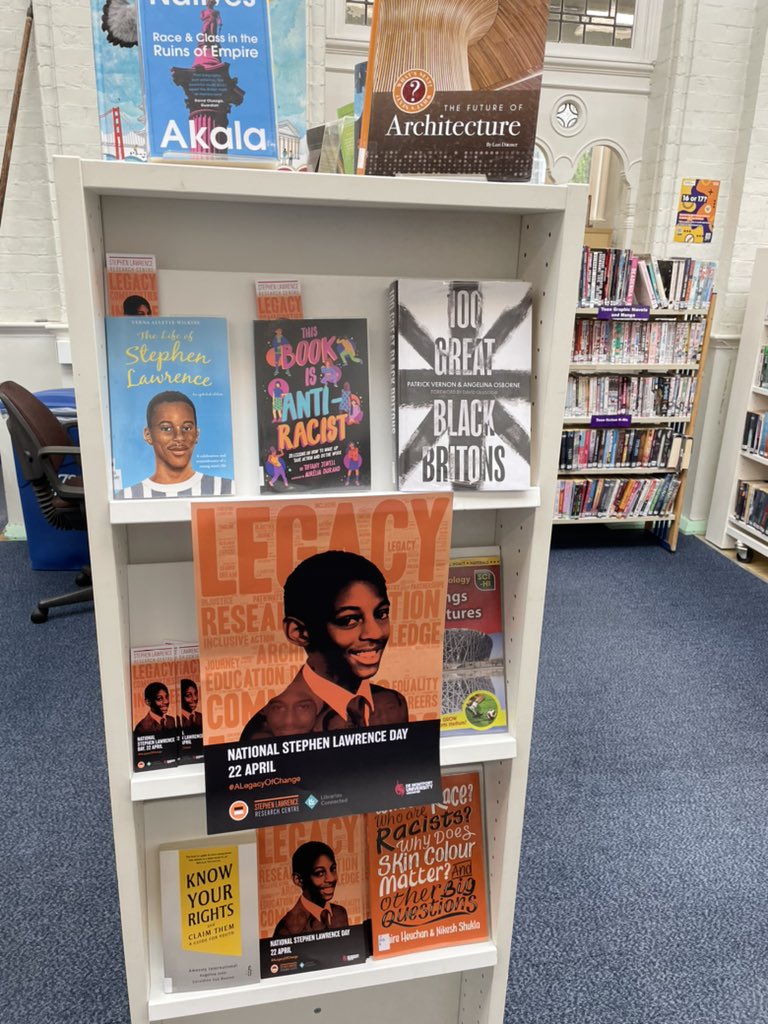 We are marking the memory of Stephen Lawrence today on National Stephen Lawrence Day 22nd April - we have books about Stephen, Black Britain, anti-racism and his loved subject of architecture #ALegacyForChange <a href="/lamlibs/">Lambeth Libraries</a>