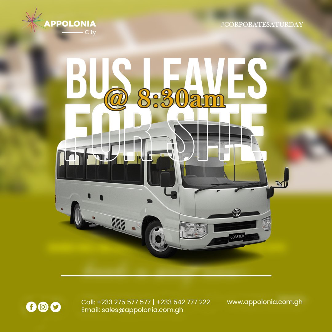 Appolonia_gh's tweet photo. We are excited to host you tomorrow!
Bus leaves the Accra mall to site at 8:30am.
For more enquiries, do call these numbers- +233 275 577 577 or +233 542 777 222
#appoloniacitytalks
#realestate
#CorporateDeal https://t.co/F2Ce6EacBa