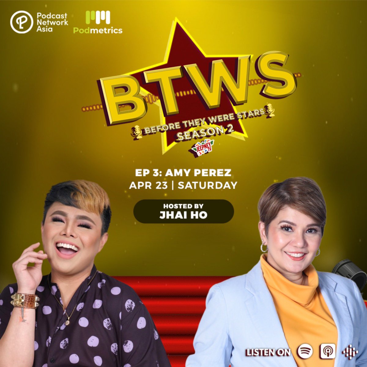 ABSCBNpr's tweet photo. "I started doing commercials when I was five years old."

Alamin kung paano ba nagsimula sa industriya ang ating nag-iisang T'yang Amy Perez! Abangan 'yan dito lang sa Before They Were Stars Season 2!

This April 23, beginning 8am!
Available on Spotify and Apple Podcasts!
#BTWS https://t.co/wOxepKAfM3