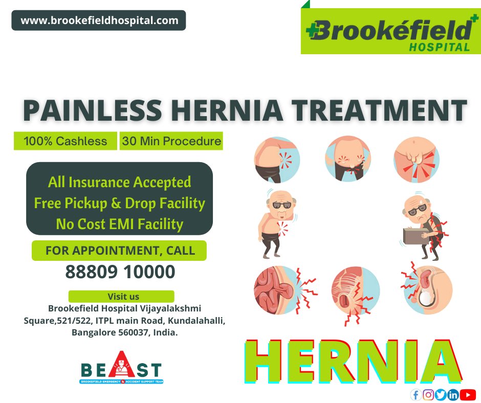 brookefield_h's tweet photo. Suffering from Hernia???
Self Medication can be Dangerous for any disease. Get Treated by 15+ Yrs Experienced Doctors. Talk to us now &amp; get painless treatment of Hernia.
To book your appointment visit https://t.co/2LYNxvfS6g
or Call us on 88809 10000
#Hernia #herniatreatment https://t.co/XGZoW4Xpkw