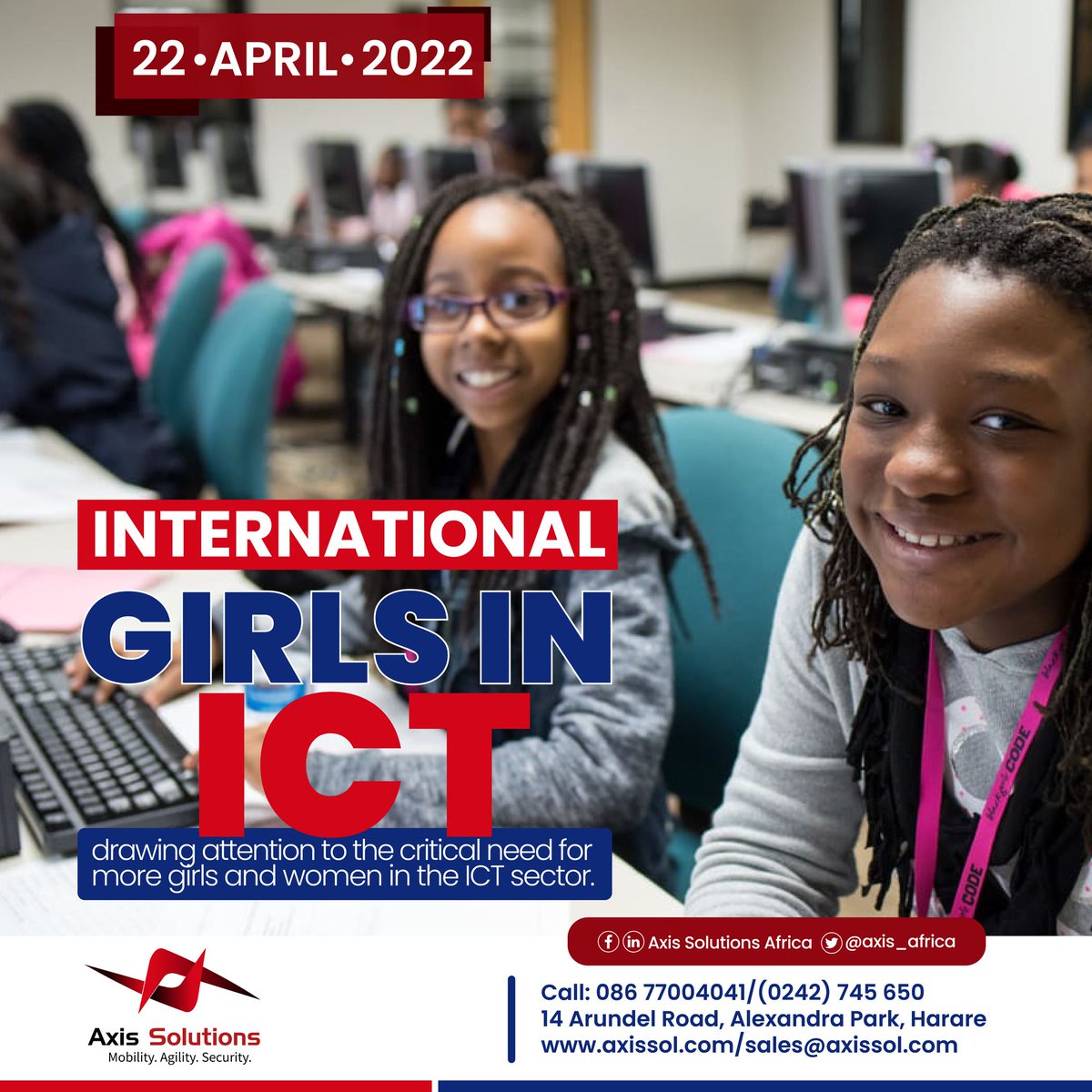 axis_africa's tweet photo. With technology playing a role in all kinds of careers, from art and history to law, primary teaching and graphic design, learning tech skills at a young age will set girls up for economic independence.
Mobility. Agility. Security
https://t.co/xNrEf1NXzS
#AxisSolution https://t.co/MDRg7mlXIC