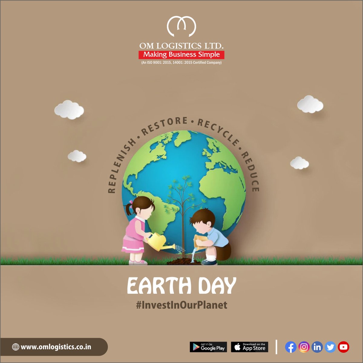 OmGroupOfficial's tweet photo. #EarthDay takes place on the 22nd of April across the globe to raise awareness about environmental conservation and this year’s theme is ‘Invest in Our #Planet’. 

Play your part, keep your surroundings #clean and use #naturalresources, mindfully! 

#omlogistics #SCM #omgroup https://t.co/oT5OaU4XgZ