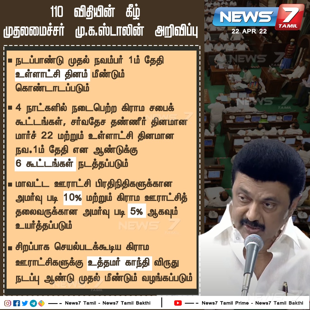 news7tamil's tweet photo. 110 விதியின் கீழ் முதலமைச்சர் மு.க.ஸ்டாலின் அறிவிப்பு

https://t.co/WciCN2AH8n | #TNAssembly | @mkstalin | @arivalayam | #News7TamilUpdates https://t.co/6AoyFUdphx