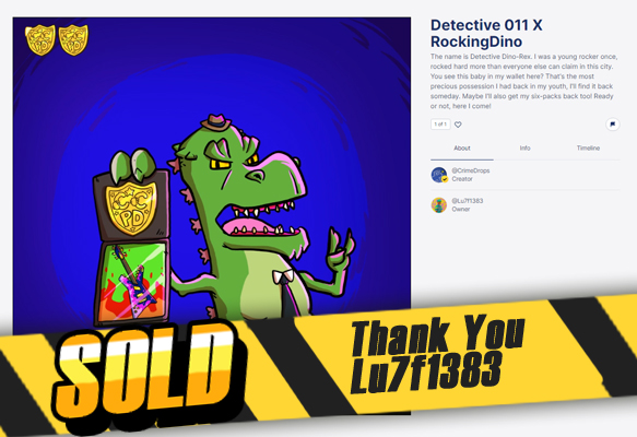 thankyou ser <a href="/Lu7f1383/">Lutfie83</a> for your purchasing of this rocking Detective Dino-Rex!

🎸Young Dino-Rex still available at <a href="/RockingDino/">Rocking Dino</a> profile!
app.pentas.io/nft/260252

#rock