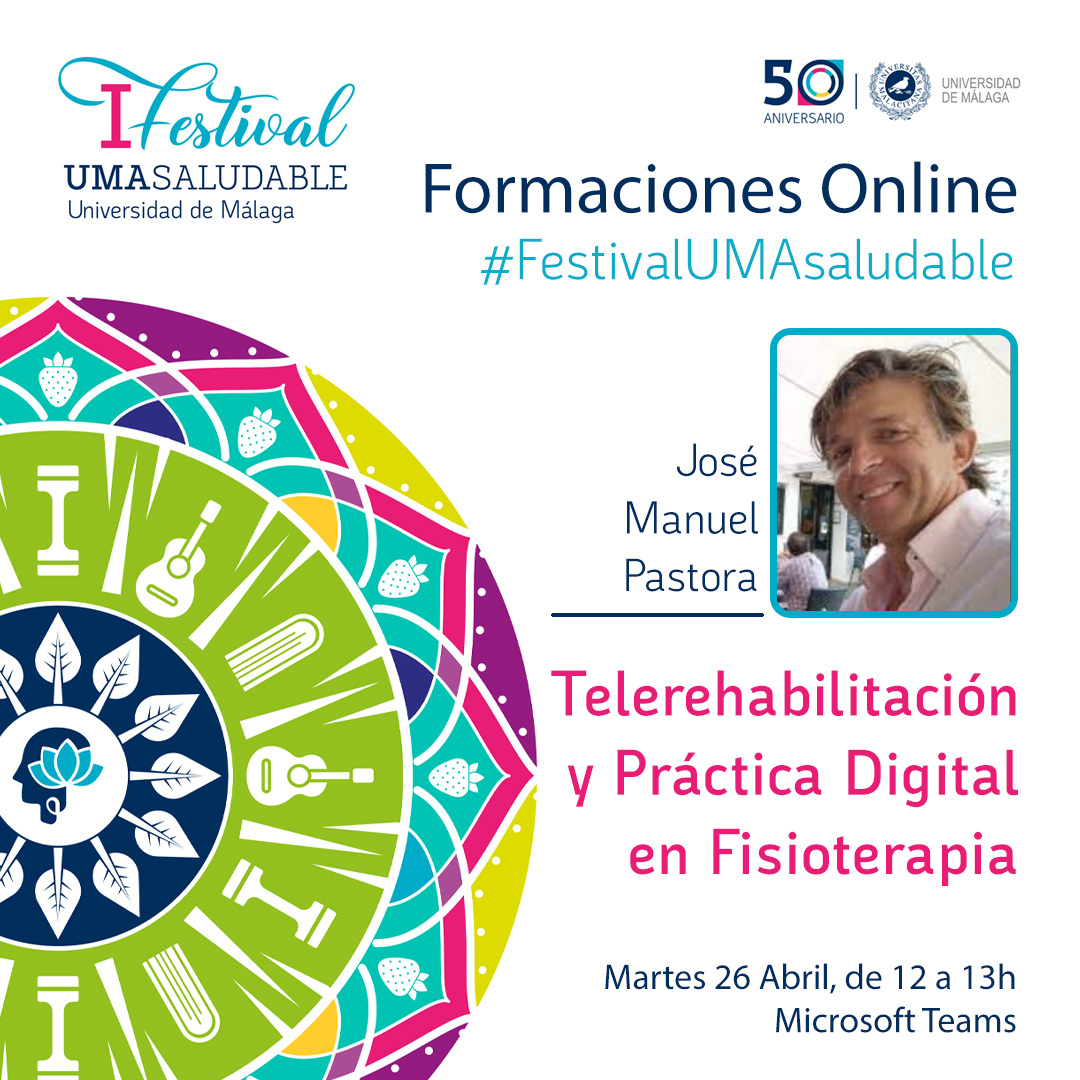 #FestivalUMAsaludable 
El próximo Martes 26 de Abril, a las 12h, tenemos esta formación online gratuita, de <a href="/jmPastora/">Jose Manuel Pastora</a>, a través de TEAMS: Telerehabilitación y Práctica Digital en Fisioterapia

👉 Inscríbete en: forms.gle/LkxZeoLCHf3a53…
#unisaludables #UMAsaludable <a href="/unisaludables/">Universidades Saludables</a>