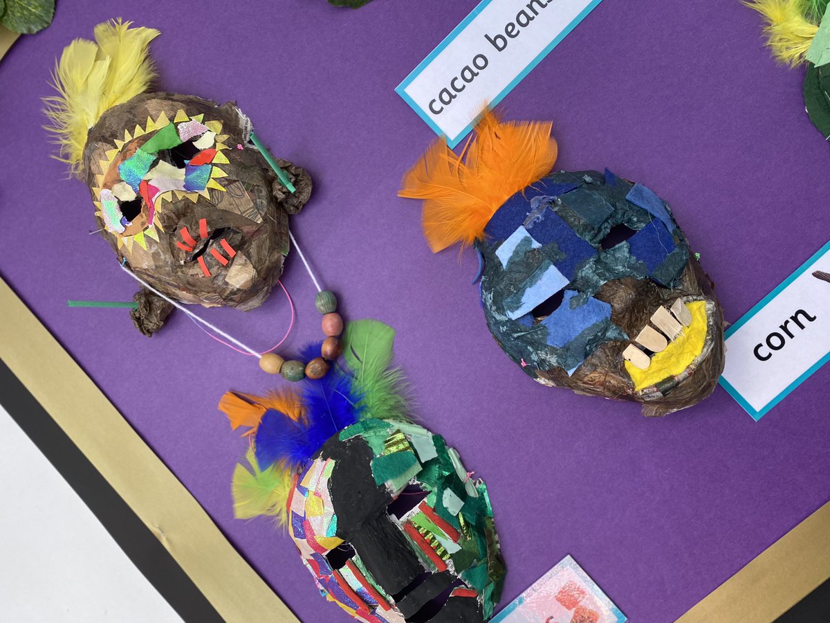 shughes162's tweet photo. So impressed with the children’s creativity and patience when creating their #Mayanmasks using various collage techniques and mixed media. A brilliant (if not slightly frightening!) display in our #y5 classroom @EgertonPrimary #primaryart #collage #edutwitter #teachertwitter https://t.co/2jSz6U3jzz