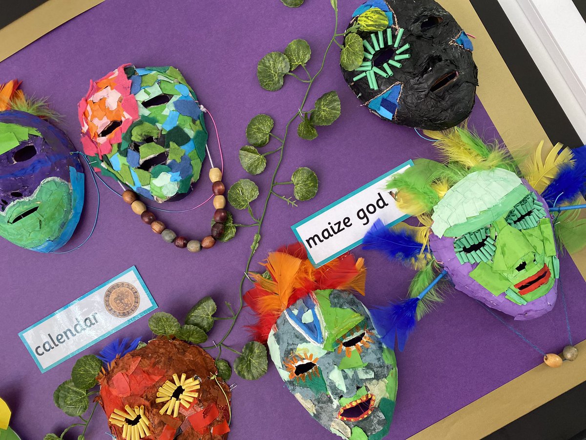 shughes162's tweet photo. So impressed with the children’s creativity and patience when creating their #Mayanmasks using various collage techniques and mixed media. A brilliant (if not slightly frightening!) display in our #y5 classroom @EgertonPrimary #primaryart #collage #edutwitter #teachertwitter https://t.co/2jSz6U3jzz