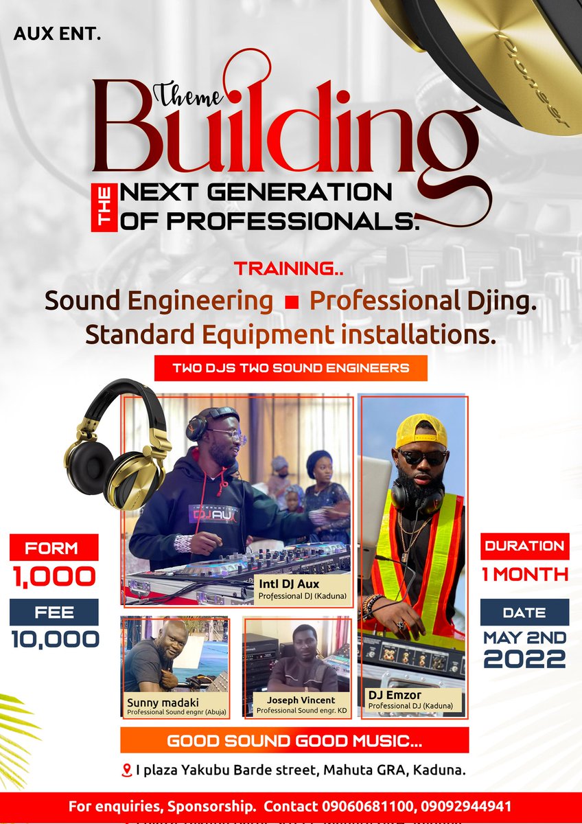 Auxford2's tweet photo. It's Easter/Ramadan offer 2022
The Real deal business of sound engineering/Dj🔈🎙🎚🎛🎧🎤
We Giving back to the society, 
we building the next generation of professionals.
Good SOUND reinforcement, Good MUSIC.. 
LEARN FROM THE PROFESSIONALS
DONT MISS OUT.. https://t.co/X7FF5MZ0ON