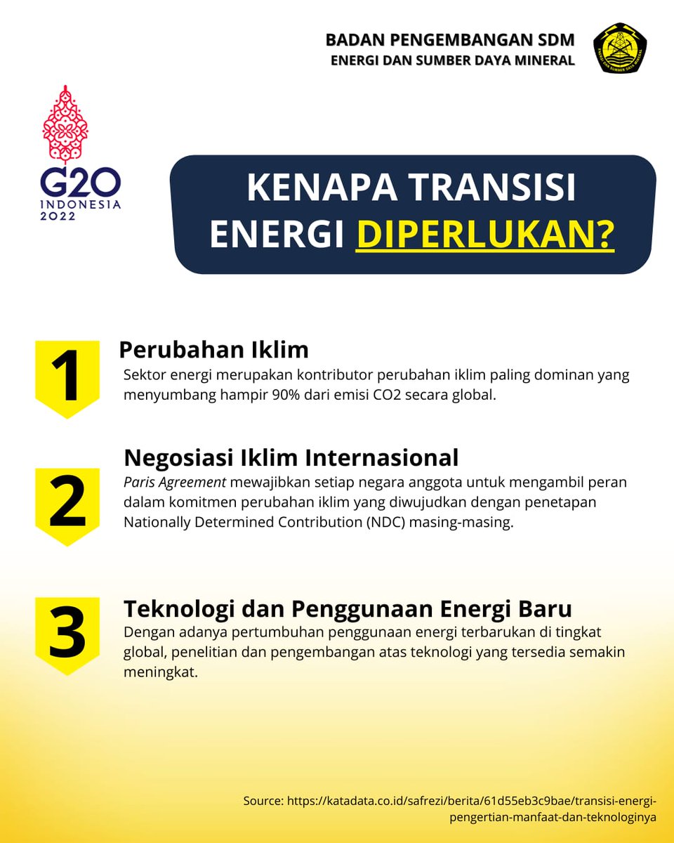 BPSDMESDM's tweet photo. #sobatenergi , transisi energi adalah salah satu upaya melindungi bumi dari risiko pemanasan global. 

Sebelum G20 ETWG (Energy Transitions Working Group) ke -2 diselenggarakan di bulan Juni, yuk kita review lagi, apa transisi energi dan kenapa harus dilakukan.

 #bpsdmesdm https://t.co/xJTp3488D8