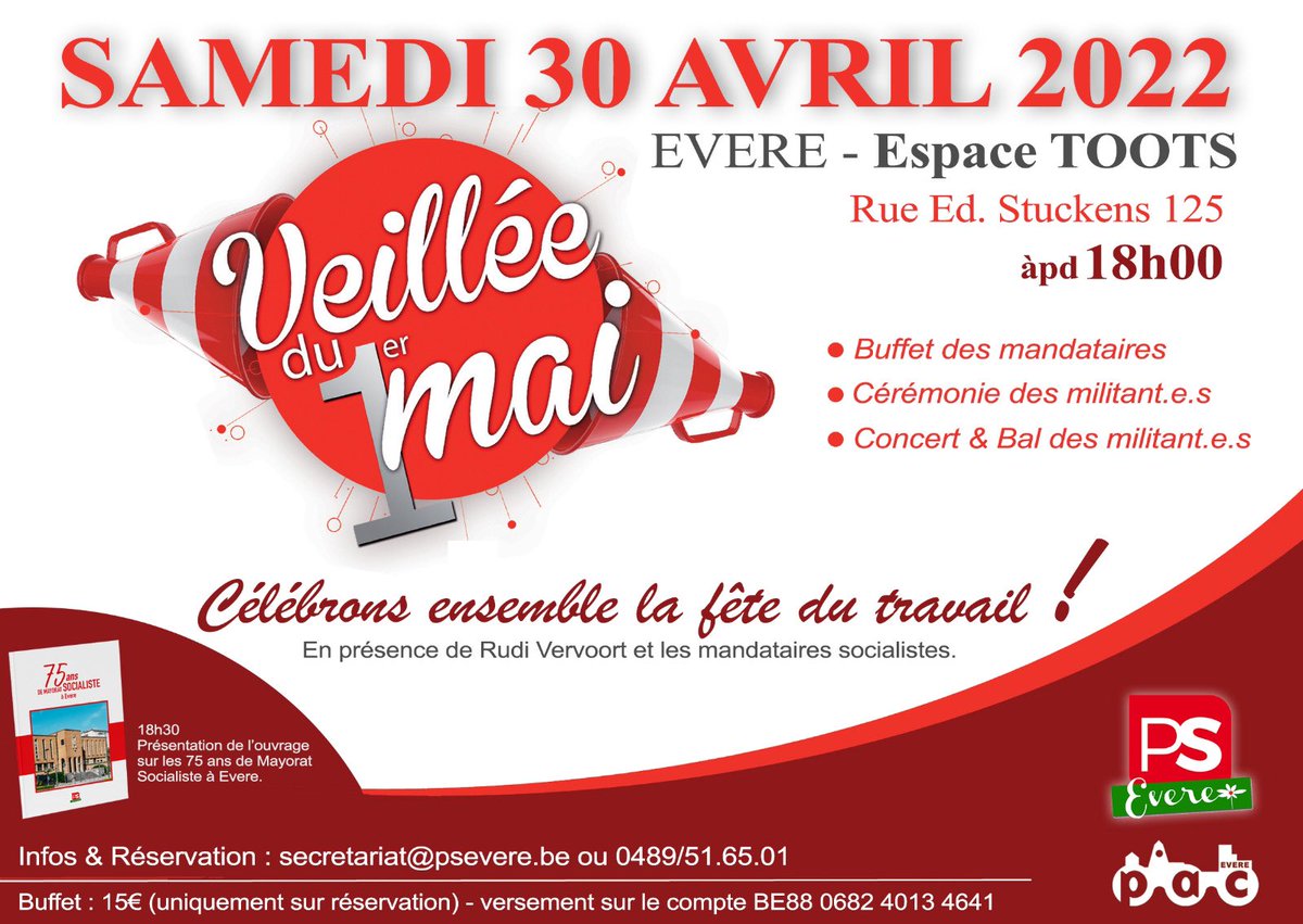 EverePs's tweet photo. Rendez-vous le 30/04 à l’Espace Toots d’Evere ! #1ermai https://t.co/LgvifKTZCs