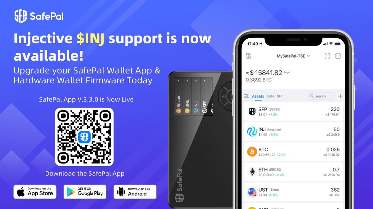Version 3.3.0 @iSafePal Wallet App is now Live supporting @InjectiveLabs  $INJ including NFT/App optimization & feature updates🎉 ⚙️Upgrade your  @iSafePal Hardware Wallet Firmware https://t.co/P1q3HCnRGr 📱Download  @iSafePal Wallet Today https://t.co ...