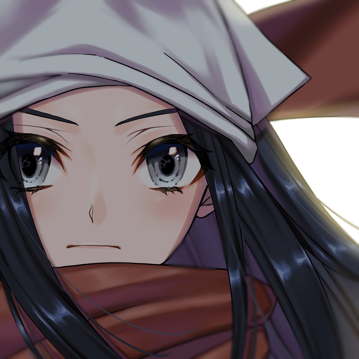akari (pokemon) 1girl solo eyelashes scarf closed mouth black hair long hair  illustration images