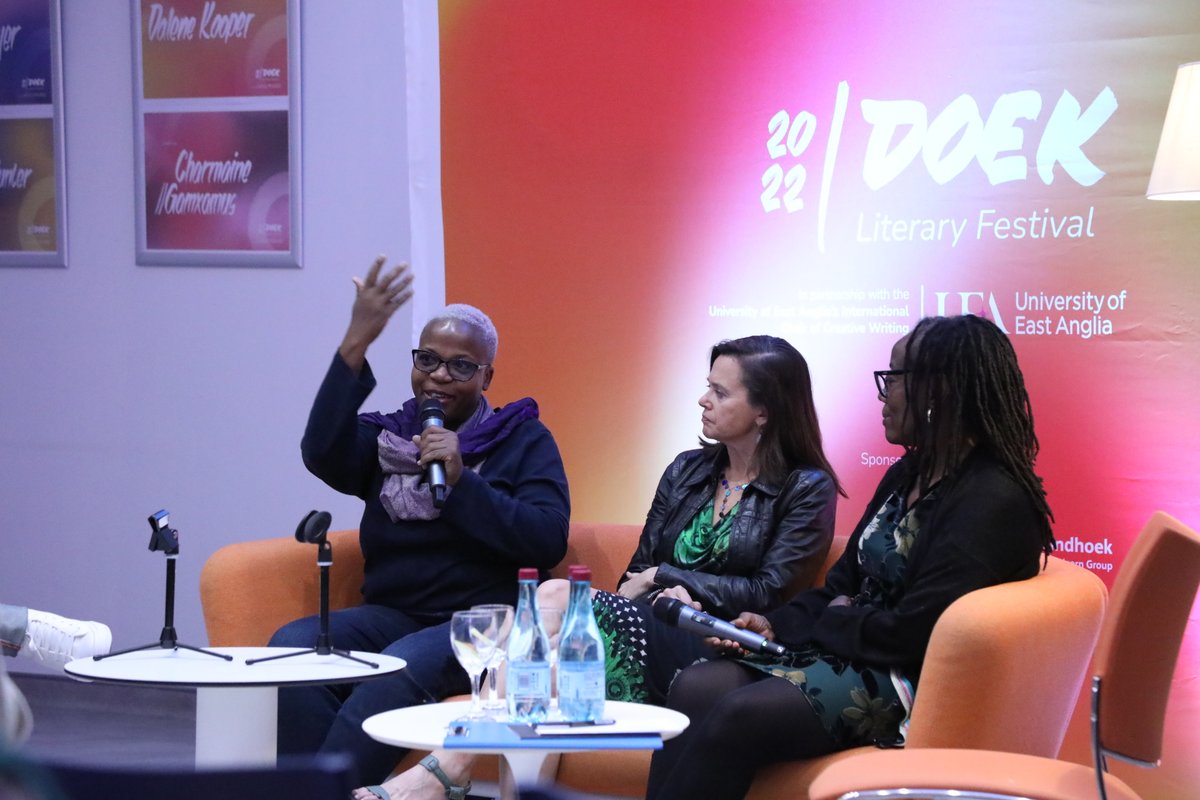 jeanmcneilwrite's tweet photo. The @doek_africa and @uniofeastanglia inaugural Literary Festival begins in Windhoek, Namibia. Thank you to the many sponsors and organisations which have made this a reality. We opened with @EfieZethu and Zukiswa Wanner at @GoetheNamibia last night to a full house. @uealdc https://t.co/mkhM45CkkX