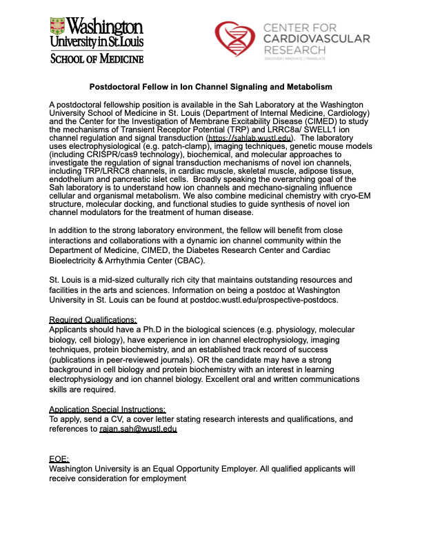 TheWeissLab's tweet photo. #scijob - #PostDoc position in the Sah lab at the Washington University School of Medicine @WUDeptMedicine 🇺🇸 #ionchannels #electrophysiology https://t.co/PP8CcAiVoG