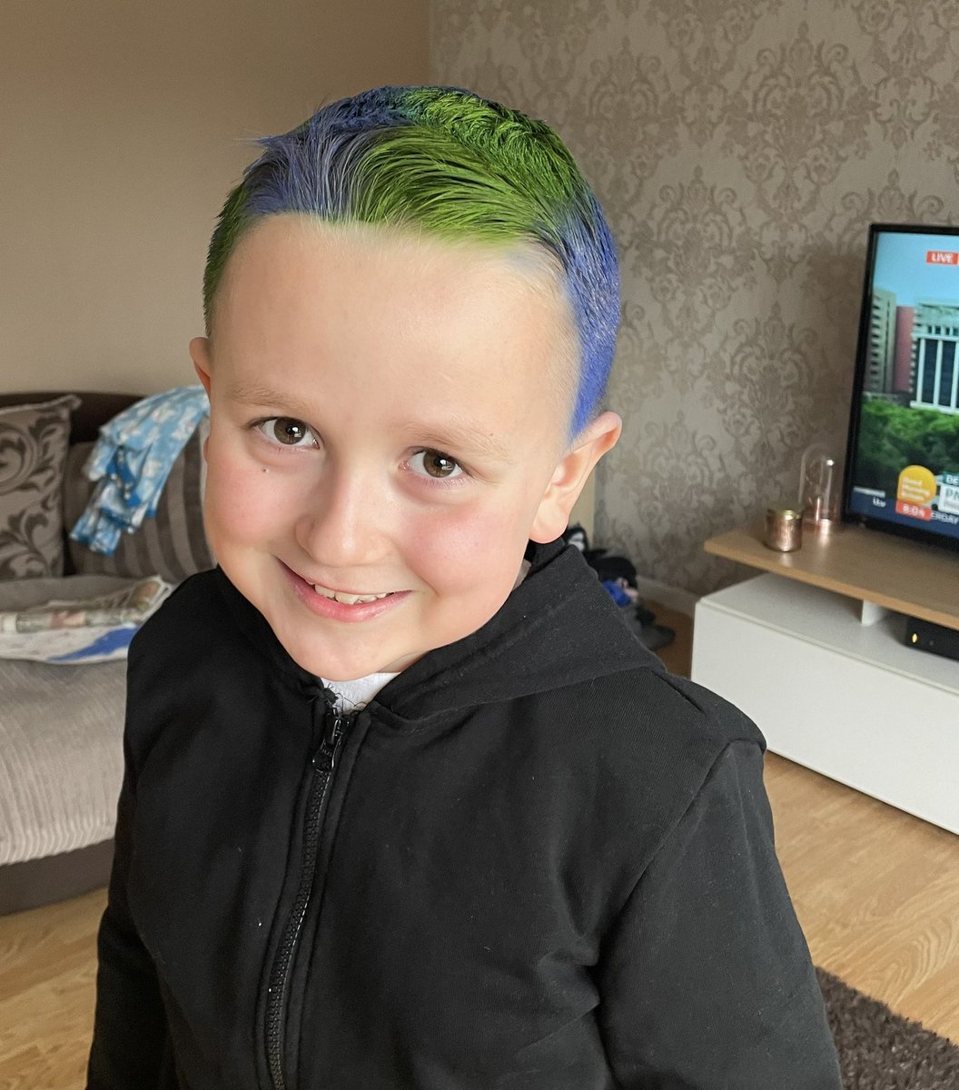 shazbaker2009's tweet photo. Crazy hair day @LockiesCPS today! Noah wanted his head to be planet earth 🌎 hope it looks like it 🤣 https://t.co/w9km0h52TA