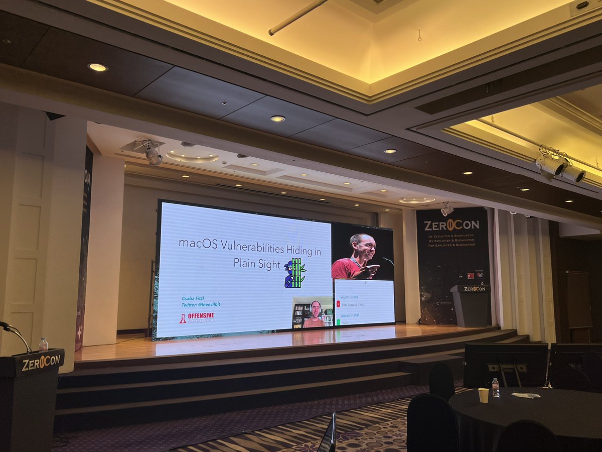 POC_Crew π¨βπ©βπ¦βπ¦ (@poc_crew) on Twitter photo D2 - Fifth speaker, we have Csaba(<a href="/theevilbit/">Csaba Fitzl</a> ), giving the talk "macOS Vulnerabilities Hiding in Plain Sight"
#Zer0Con2022 D2 - Fifth speaker, we have Csaba(<a href="/theevilbit/">Csaba Fitzl</a> ), giving the talk "macOS Vulnerabilities Hiding in Plain Sight"
#Zer0Con2022