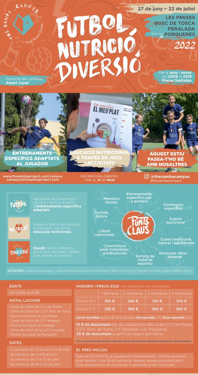 Futbol, nutrició i diversió! Campus d'estiu The Samba a la UE Porqueres! 

Inscripcions obertes!!! 👉🏾 thesambaproject.com/campus/inscrip…

#campus #uep