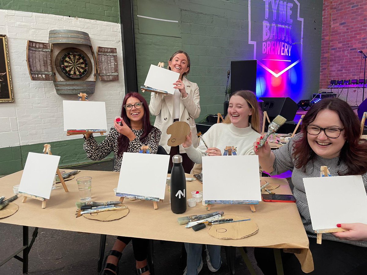 AmandaAyresPR's tweet photo. Spring socials are back and last night we spent the evening painting with Bob Ross at @TyneBankBrewery 🎨

Big thank you to @wearen21 for organising such a fun night for us all 💖

#worksocials #paintingwithbobross https://t.co/i048ZRSrNW