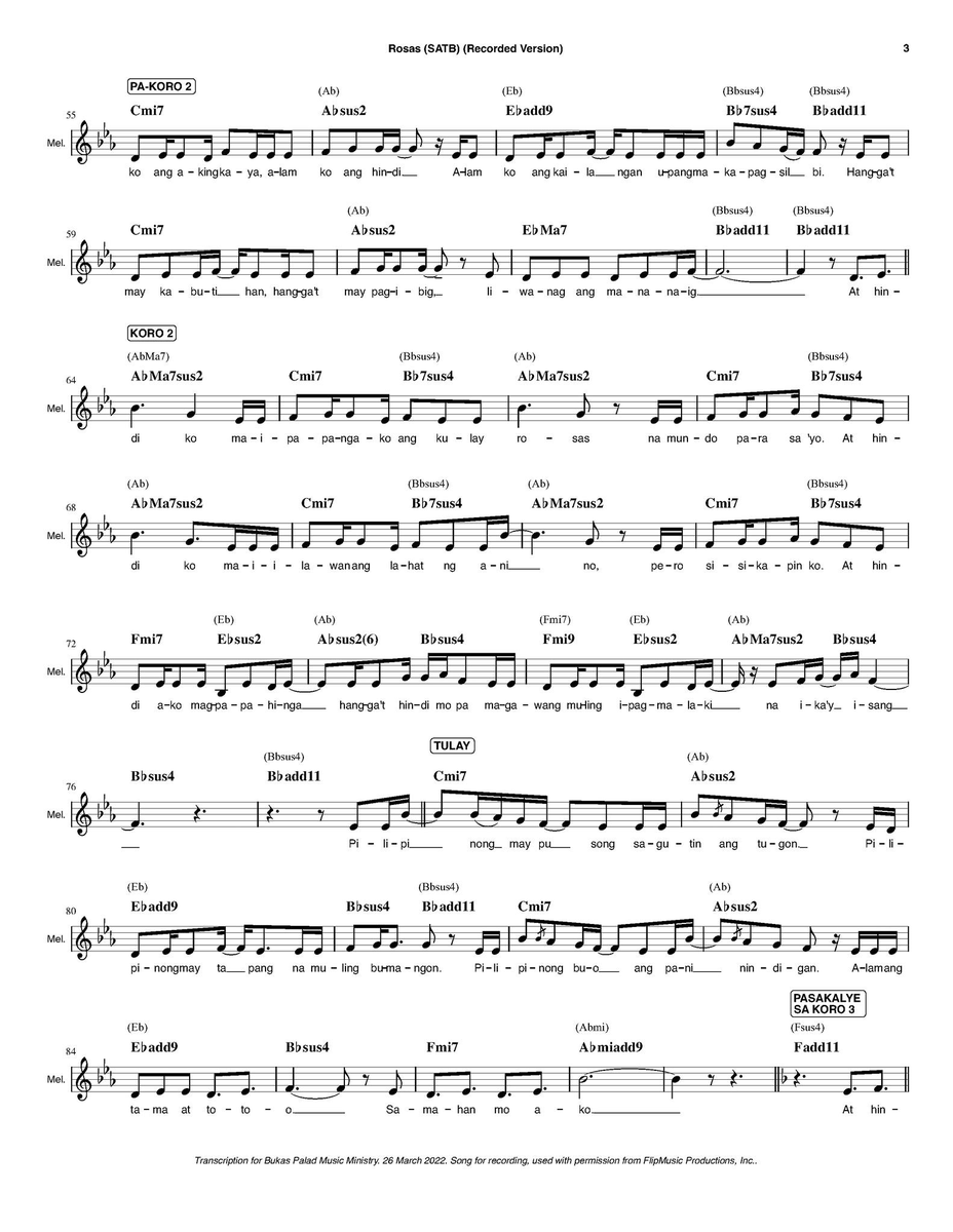 appliedmaths's tweet photo. Sharing this "Rosas" lead sheet on Twitter, with the melody, piano chords, and simplified chords, transcribed by Bukas Palad's Gino Torres. Tara na at makiawit sa Tinig Tumitindig! @BukasPalad
PDF at https://t.co/HwhUcmjbK9
#IpanaloNa10ParaSaLahat #bp35 #tinigtumitindig https://t.co/I87rnfKFpC