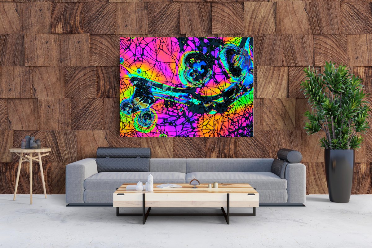 A #HiddenReflectionsArt Mockup. "The Starry Dream" decorating a sofa space.
 NFT available via <a href="/opensea/">OpenSea</a> opensea.io/assets/0x495f9…
#OpenseaNFT