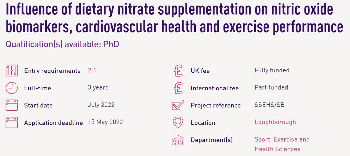 Excellent oppotunity to study for a PhD <a href="/lborouniversity/">Loughborough University</a> <a href="/LboroSSEHS/">LboroSSEHS</a> under <a href="/exphystevo/">Stephen Bailey</a> 

lboro.ac.uk/study/postgrad…