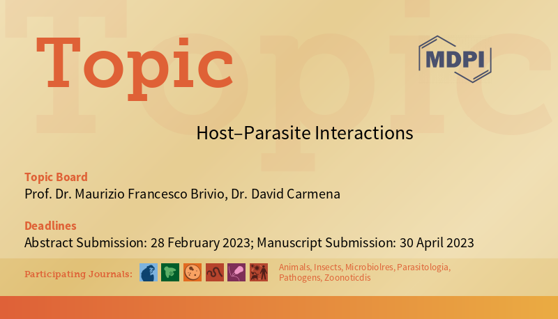 ZDiseases's tweet photo. #OneTheme, #MultipleChoices
#Topics
#parasitology
#callforpapers
Host–Parasite Interactions edited by Prof. Dr. Maurizio Francesco Brivio and Dr. David Carmena
Deadline for submissions: 30 April 2023
https://t.co/YA9S0Xrqjl https://t.co/TPiecb4Xxo
