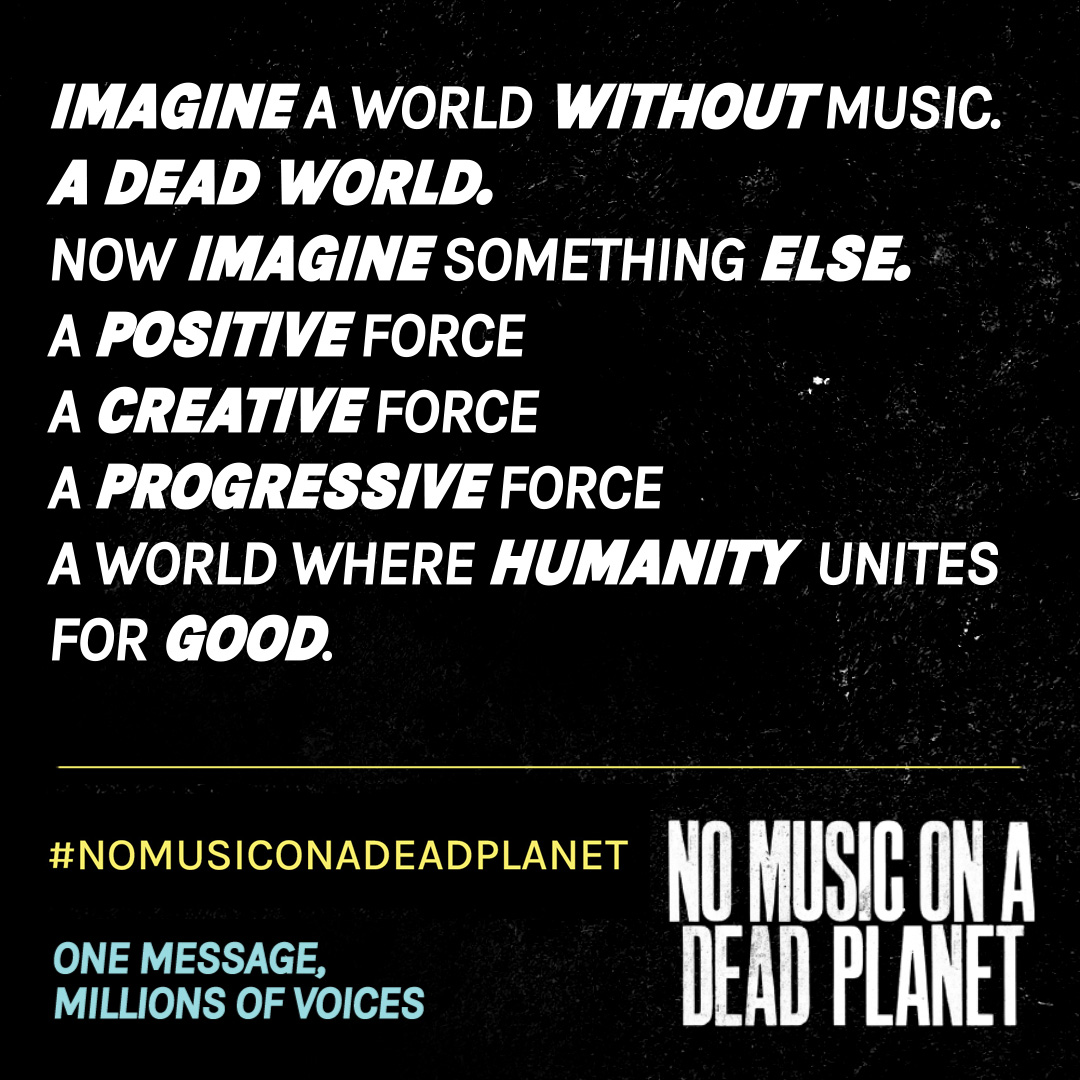 #NOMUSICONADEADPLANET <a href="/musicdeclares/">MUSIC DECLARES EMERGENCY</a>