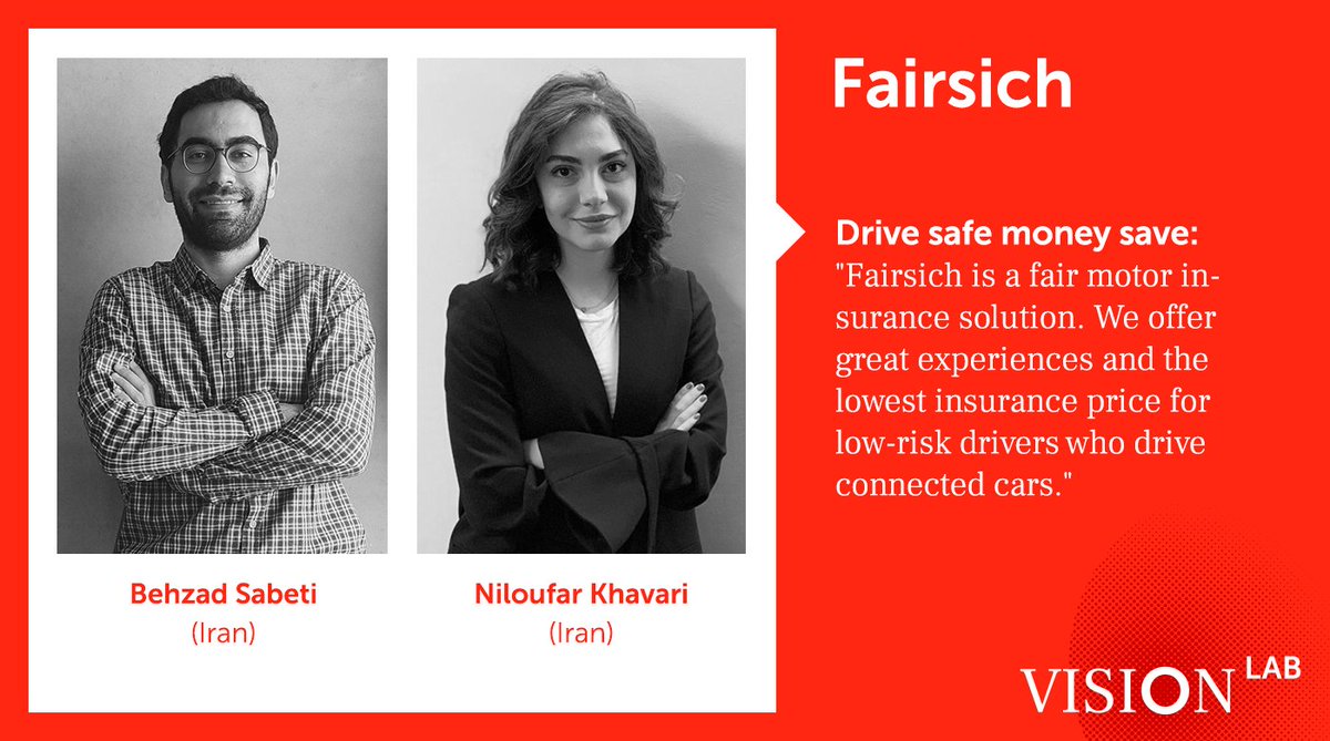 EarlybirdVC's tweet photo. Our Friday Vision Lab series is back with @fairsich!

Fairsich is a smart insurance solution that offers the cheapest possible insurance premium for low-risk drivers. With Fairsich, drivers can get up to 90% discount.  

Hear from Behzad 🇮🇷 &amp; Niloufar 🇮🇷: https://t.co/rTDZ2Nke1U https://t.co/eK4ogiwv8U