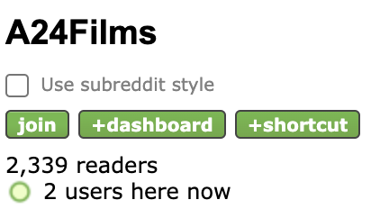 EverySubreddit's tweet photo. Every Single Subreddit #4 

r/A24Films

Subs: 2,339

Top post: This Feels So Right (56 upvotes) 

#a24 #everysinglesubreddit https://t.co/ExTnYkM823