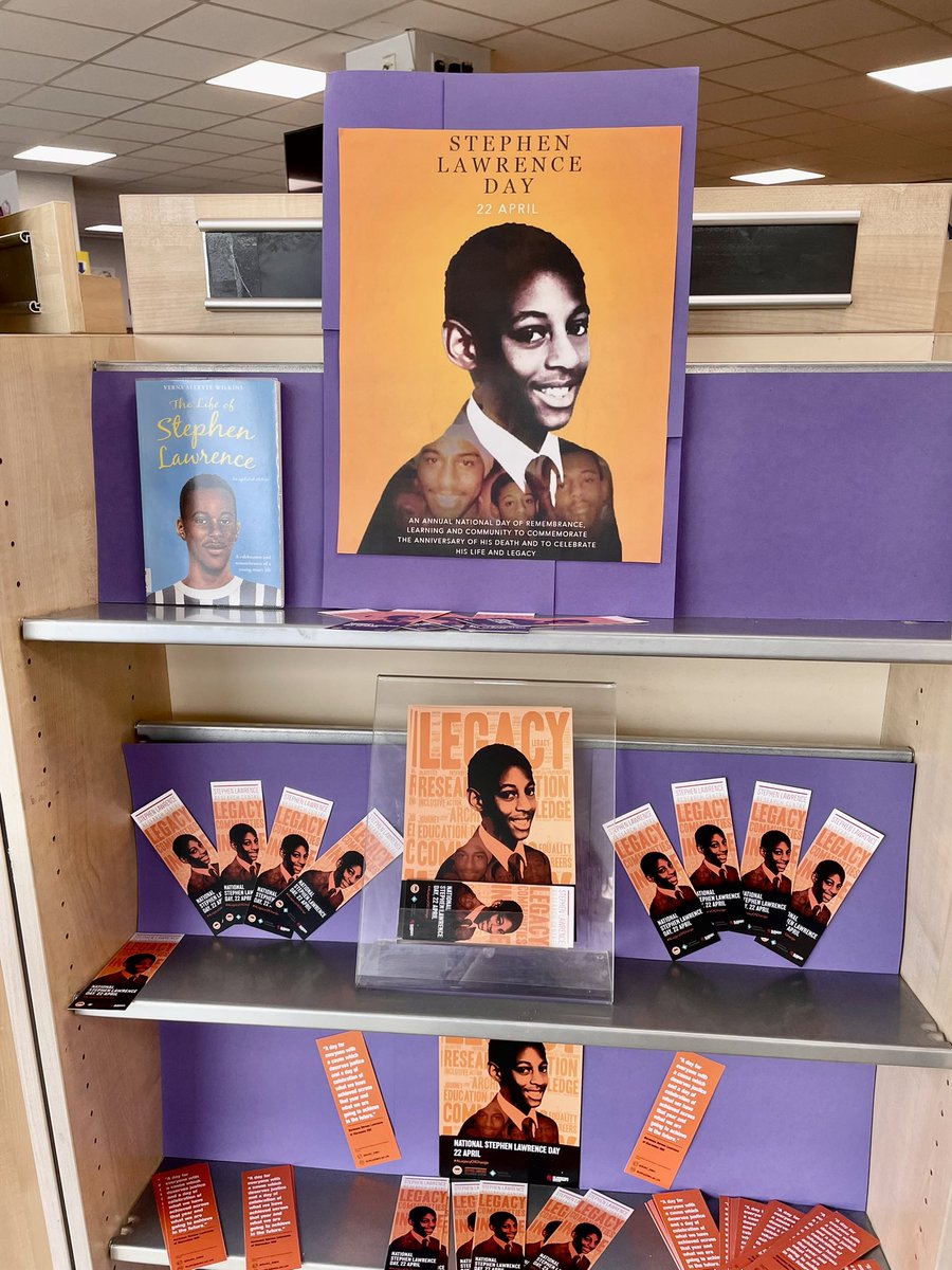 Today it’s #StephenLawrenceDay #ALegacyOfChange a time to reflect , Remember and honour Stephen’s legacy #librarydisplay @BlackheathLibry @greenwichlibs @Better_UK