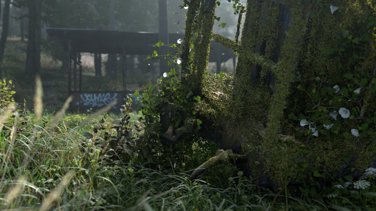 studioVMP's tweet photo. I'm beginning to feel like a grass god, grass god. Shots from my film, I scanned/made 95% of the assets + couple of @graswald_3d plants, all low/mid poly, animated and alive. @cavesrd what ya got?! #blender3D #eevee #animation #graswald #grassgod https://t.co/PnMdTRDK99