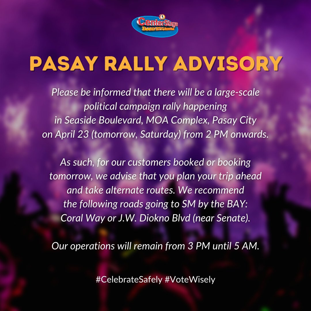 Kindly expect also some of your favorite CenterStage Family KTV food and drinks to be sold right outside our store.

For booking and other inquiries, please call or message us. Details in bio.

#CelebrateAtCenterStage #CelebrateSafely #ktvmanila #karaokenight #karaokeph #Pasay