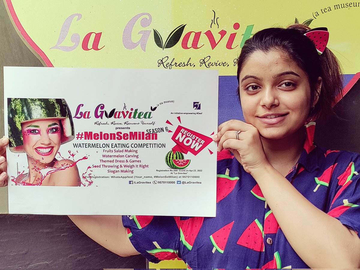 LaGravitea's tweet photo. #MelonSeMilan 6.0, a fun event (lots of Prizes at stake) which is all about #Watermelon 🍉 is taking place at #LaGravitea on Apr 23, 2022.
🍉 Themed Competitions:
#SlicesEating 🍉
#MissMelon👗
#MasterChef 🍳
#Carving 🎭
#SloganMaking ✍️
#SeedThrowing 🥜
#WeighItRight ⚖️
#Follo https://t.co/VLQXZE3rbn
