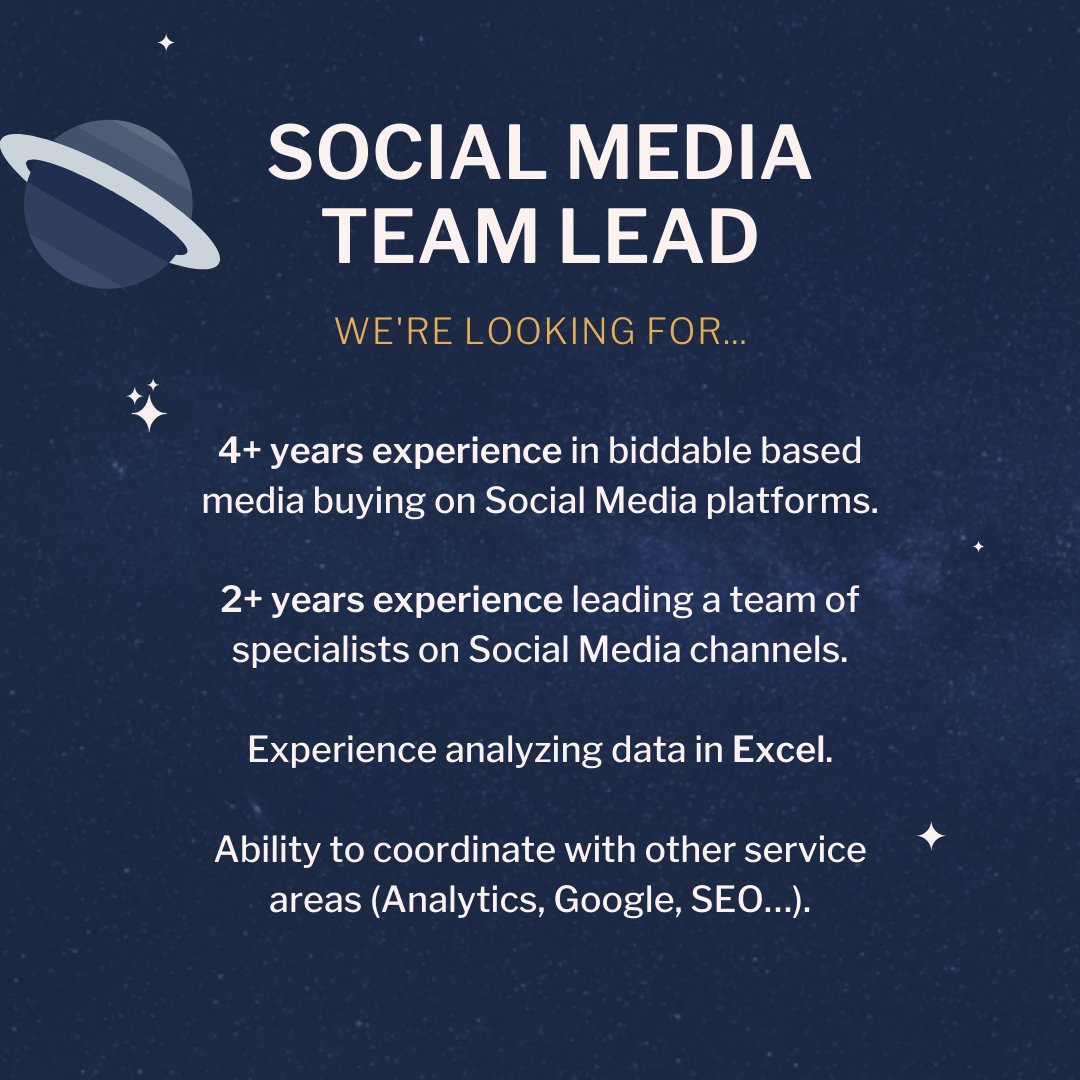 ROCKETROI's tweet photo. Join our very Space-cial Crew 🚀
We're #hiring new members to expand our #PaidSocial Team! 
We're looking for:

👨‍🚀 Social Media Team Lead

👨‍🚀 Paid Social Specialists

👨‍🚀 Paid Social Specialist (with Italian)

Apply or Learn More about our open positions: https://t.co/Hqlk0IyBMS https://t.co/djf16gcfvJ