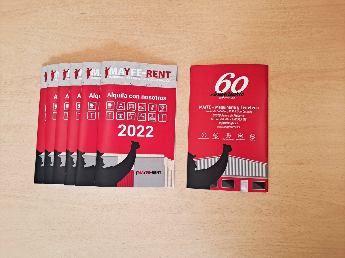 mayfeconstruye's tweet photo. ¡Nuevo catálogo de Alquiler 2022! 
También disponible en: https://t.co/iU7YJW51wi
#rent #toolsrental #alquilerdemaquinaria #mayfe #mayferent #alquilerdeherramientas #palma #palmademallorca #mallorca #friday #renting #hormigoneras #martillos #generadores #pilares #mecano ☝️❤️ https://t.co/4sQB9mQZrM