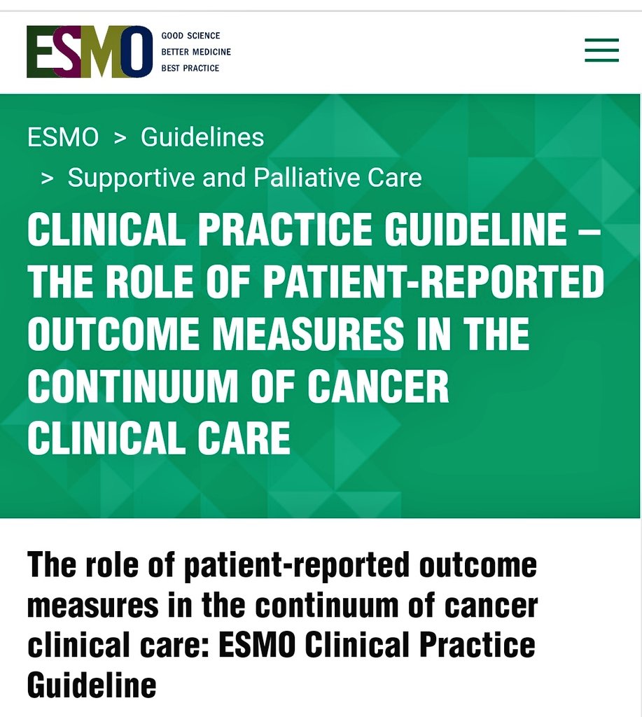 The role of patient-reported outcome measures (#PROMs) in the continuum of cancer clinical care: <a href="/myESMO/">ESMO - Eur. Oncology</a> Clinical Practice Guideline

annalsofoncology.org/article/S0923-…

Here is a #tweetorial with selected contents of the CPG document 
(1/12)