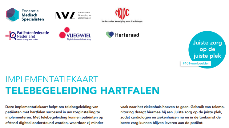 Ook voor #hartfalen bestaat een Implementatiekaart Telebegeleiding. Deze helpt met een succesvolle implementatie van #telebegeleiding van patiënten met hartfalen in zorginstellingen. Benieuwd? Lees meer: bit.ly/3MgBer6 #ehealth #JZOJP #digitalezorg