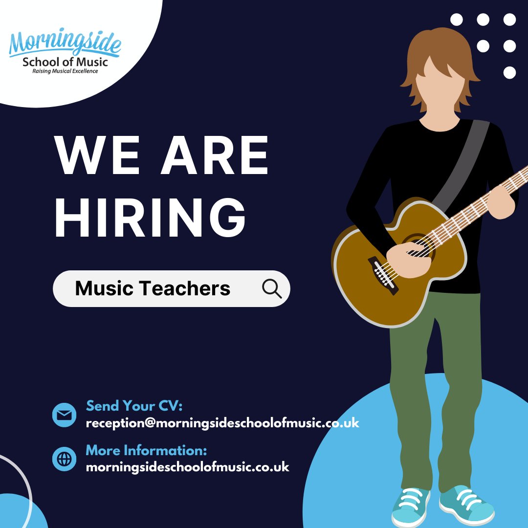 We are hiring music teachers for all instruments:

morningsideschoolofmusic.co.uk/music-teacher-…

#musicteacherjobs #musicteacher #jobs #teachmusic #musicians #guitarteacher #pianoteacher #singingteacher #drumteacher #teacher #Edinburgh