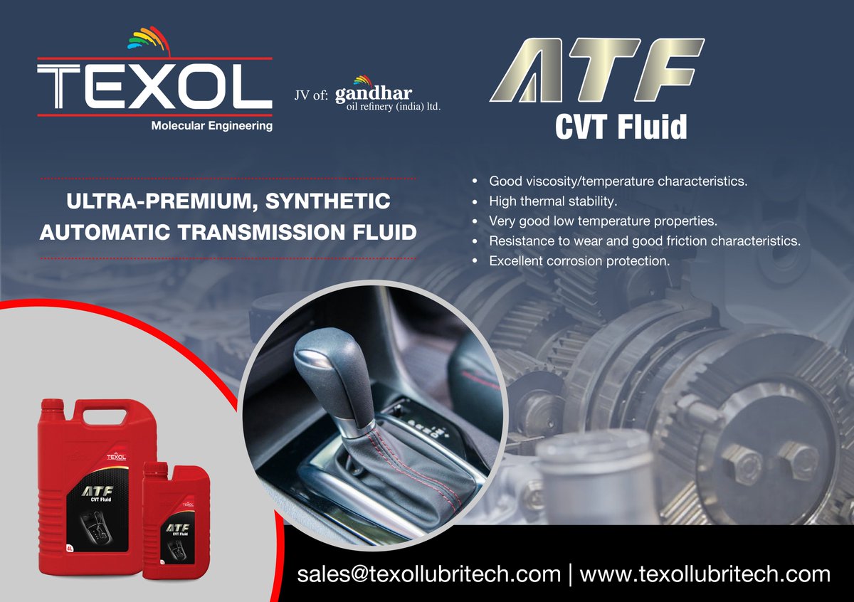 TEXOL® ATF CVT is a high-performance transmission oil formulated with selected synthetic base stocks and specially recommended for use in virtually all chain and belt-driven CVT transmissions. #texollubritech #transmissions #atf #lubricants #automotivelubricants