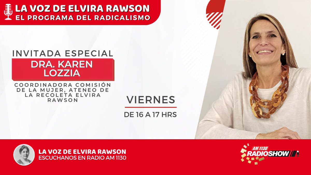 #Hoy ##Entrevista a <a href="/karenlozzia/">karen lozzia</a> Coordinadora de la Comisión de La Mujer  <a href="/ateneorecoleta/">Ateneo de la Recoleta Elvira Rawson</a> <a href="/UCRCapital/">UCR CABA</a> <a href="/radicalesxarg/">Radicales x Argentina</a> Hablamos de todo ✅! No te lo pierdas !! 🇮🇩con la conducción de <a href="/rogodoy86/">Rocío Godoy</a> @franciscodirado <a href="/Ale_Javi_Abella/">Ale Abella</a>👉 📻am1130.com.ar Viernes, 16 ⏰horas
