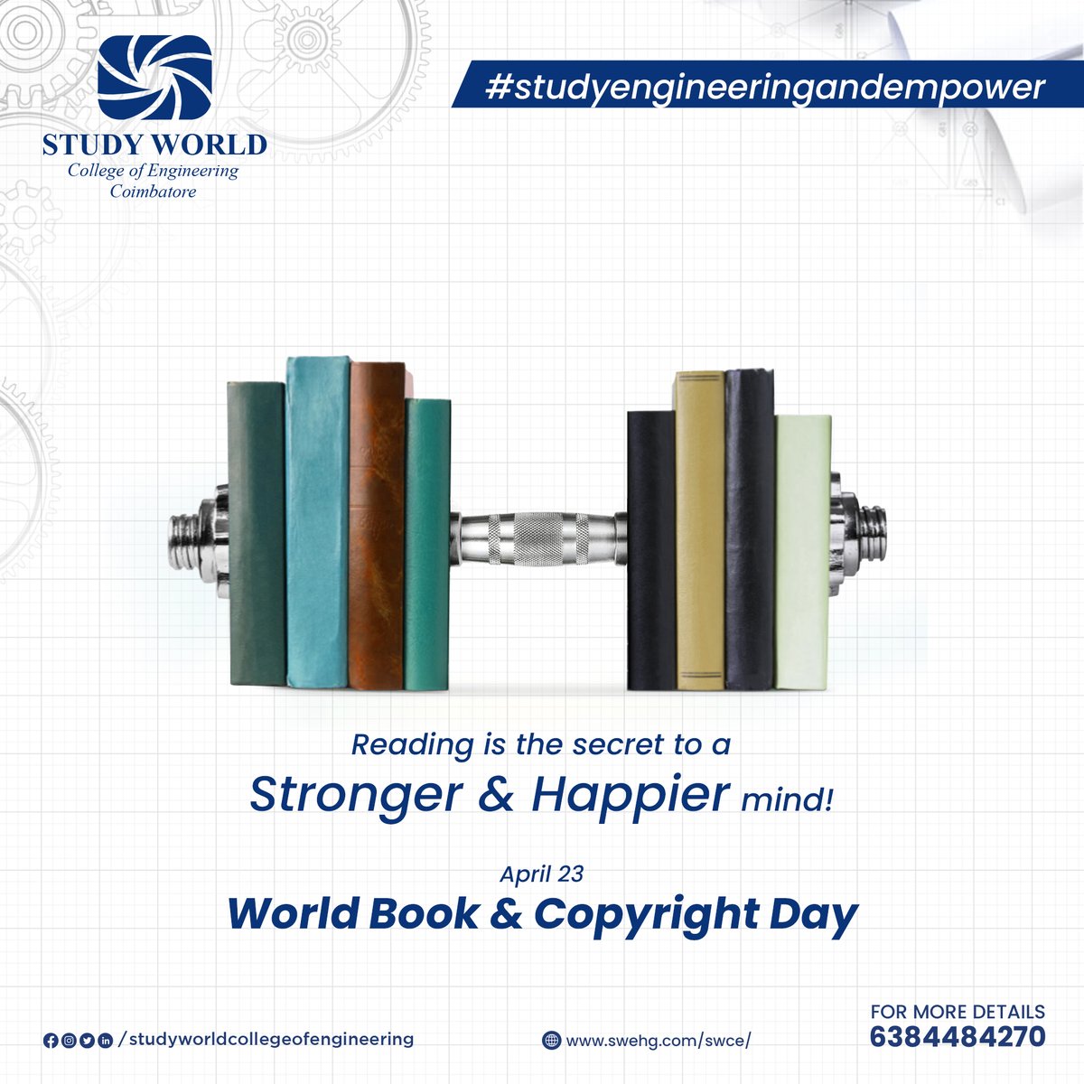 StudyWorldGI's tweet photo. Wishing you all a #HappyWorldBookDay!
This day is celebrated to promote the real happiness of reading #books and it's an occasion to appreciate books - both their authors and readers.

#studyengineeringandempower 
#studyworldengineeringcollege 
 
#BookDay2022 
#SaturdayMotivation https://t.co/RtljdSKVyq