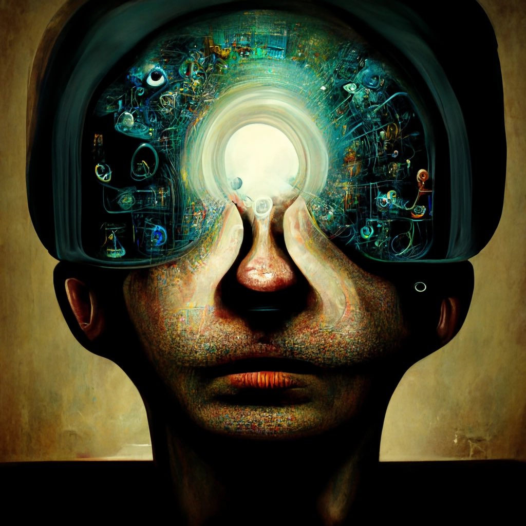ArcadeKodiak's tweet photo. Alternate iterations of the idea “The aperture of human attention viewing the stream of thought” // Raw Outputs // Midjourney beta // #midjourney #aiart #surreal #ai #mindseye #streamofthought https://t.co/h1CWEY2mSk