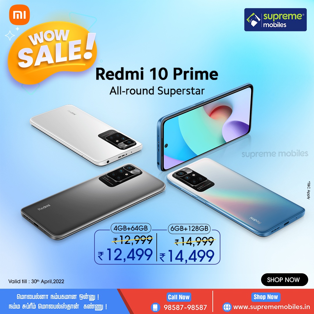 SupremeMobiles's tweet photo. Redmi 10 Prime- Shop Now
All-round Superstar
Starting @ Rs. 12,499/-
Offer Valid Till: 30th April, 2022
#Suprememobiles #Redmi #Mi #Xiaomi #10Prime #Redmi10Prime https://t.co/rEuVaJMdjV