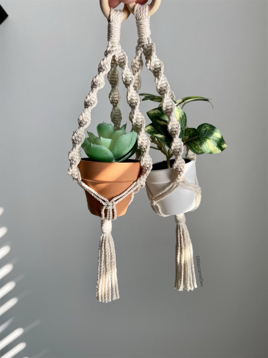 MysticStitchCo's tweet photo. Handmade Macrame Mini Plant Hangers are Back! // Perfect Car Charms 🪴 https://t.co/u6pCtLliqs