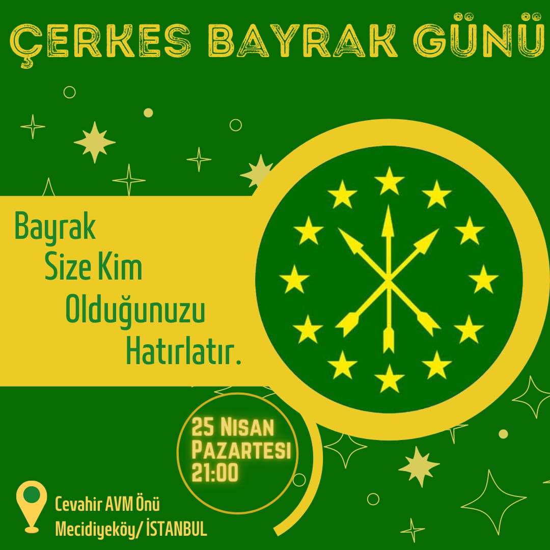 istanbulcerkes's tweet photo. 📅 25 Nisan Pazartesi
⏰ 21:00
🚩 Cevahir AVM önü
📣 Adige Bayrak Günü - Adige Cegu

Adige Bayrak gününde kalbi Çerkeslik için atan bütün dostlarımızı, İstanbul'daki tüm STK'ların ve sembol isimlerden Martin Kochesoko'nun ortak düzenlediği Adige Ceguna davet ediyoruz. https://t.co/GQkF4Vs1Yd
